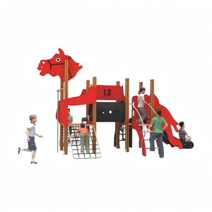Équipement de terrain de jeu extérieur pour enfants sur le thème du train créatif, tubes en acier et plastique transparent, roue d'escalade rotative, filet d'escalade - Product Image 5