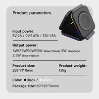 Chargeur sans fil magnétique pliable 3 en 1 portable 15W à charge rapide pour iPhone, Apple Watch, AirPods, Samsung Galaxy Buds