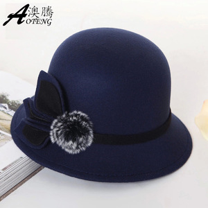 Women's Wool Bucket Hat Black <b>Red</b> <b>Bow</b> Decoration Spring Autumn Fashion Hat Adult Female Japan Korean Style - Product Image 2