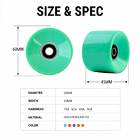 Roues de skateboard en PU 60 mm 82A à rebond élevé avec roulements ABEC-7, certifiées ISO9001, lisses et durables, 5 couleurs disponibles, pour longboard et cruiser