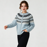 Cardigan zippé en tricot vintage col rond pour femme, motif Fair Isle nordique, vente en gros, automne, OEM personnalisé, faible MOQ