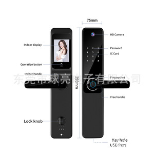 Cerradura Inteligente QLEUNG S802Pro Negra con Huella Dactilar, Contraseña, Tarjeta, Llave y Mirilla Digital - Product Image 5