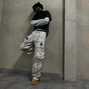 DIZNEW 2024 primavera alla moda <span class=keywords><strong>Beige</strong></span> bianco Do vecchi pantaloni <span class=keywords><strong>Cargo</strong></span> di alta qualità design Custom logo Multi Pocket Pants uomo - Product Image 5