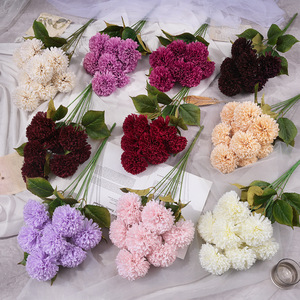 9 têtes de chrysanthèmes artificiels en soie, couleurs mélangées, réalistes, pour décorations d'anniversaire - Product Image 1