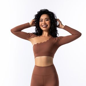 2024 primavera manga larga Yoga Tops Fitness medias ropa de gimnasio para <span class=keywords><strong>mujer</strong></span> diseño ondulado entrenamiento ropa activa camisetas deportivas para <span class=keywords><strong>mujer</strong></span> - Product Image 6