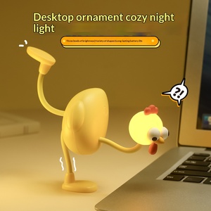 2가지 색상(노랑, 흰색) 모던 ABS 치킨 만화 미니 무드등, 다리 이동 가능, USB 충전식 LED, 따뜻한 터치 컨트롤, 가정용/책상용 - Product Image 2