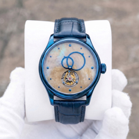 Montre automatique mécanique de luxe pour homme avec tourbillon, aiguilles orbitales, cadran bleu, acier inoxydable, personnalisable avec logo (OEM/ODM)