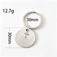 Porte-clés rond en acier inoxydable Ywyougang avec breloque croix, étiquette vierge personnalisable, pour hommes et femmes, vente en gros