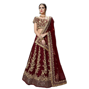 Impresionante diseñador Maroon Raw Silk Lehenga Choli para fiestas de boda - Product Image 1