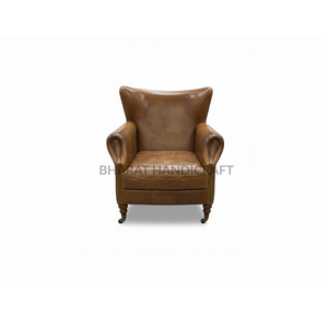 Wing Back Leather <b>Armchair</b> Classic Upholstered Design Comfortable <b>High</b> Back Support Stylish Durable Perfect For Living Room - Product Image 1