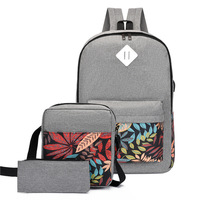 Sac à dos pour ordinateur portable avec double fermeture éclair et chargement USB, style mode et loisirs, ensemble de 3 sacs de voyage