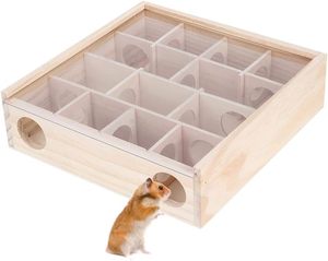 Brinquedo labirinto de hamster, casa de rato de madeira natural, brinquedo pequeno para animais de estimação, rato, rato, hamster