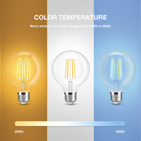 Ampoule à filament vintage Gledopto G95 7W ZigBee, blanc réglable, filament E27, globe LED, 2200K-6500K, contrôle par application