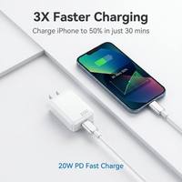 Cargador Rápido GaN PD de 20W con Enchufe Plegable Estadounidense, Mini Cargador de Pared USB-C Individual, Cargador de Teléfono Portátil, Adaptador Compacto Blanco