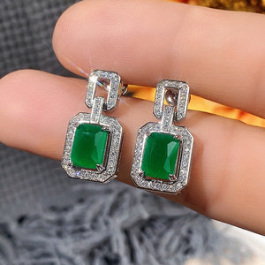 Orecchini Pendenti Rettangolari in Cristallo Verde Smeraldo per Donne, Accessori Eleganti da Cerimonia - Product Image 3