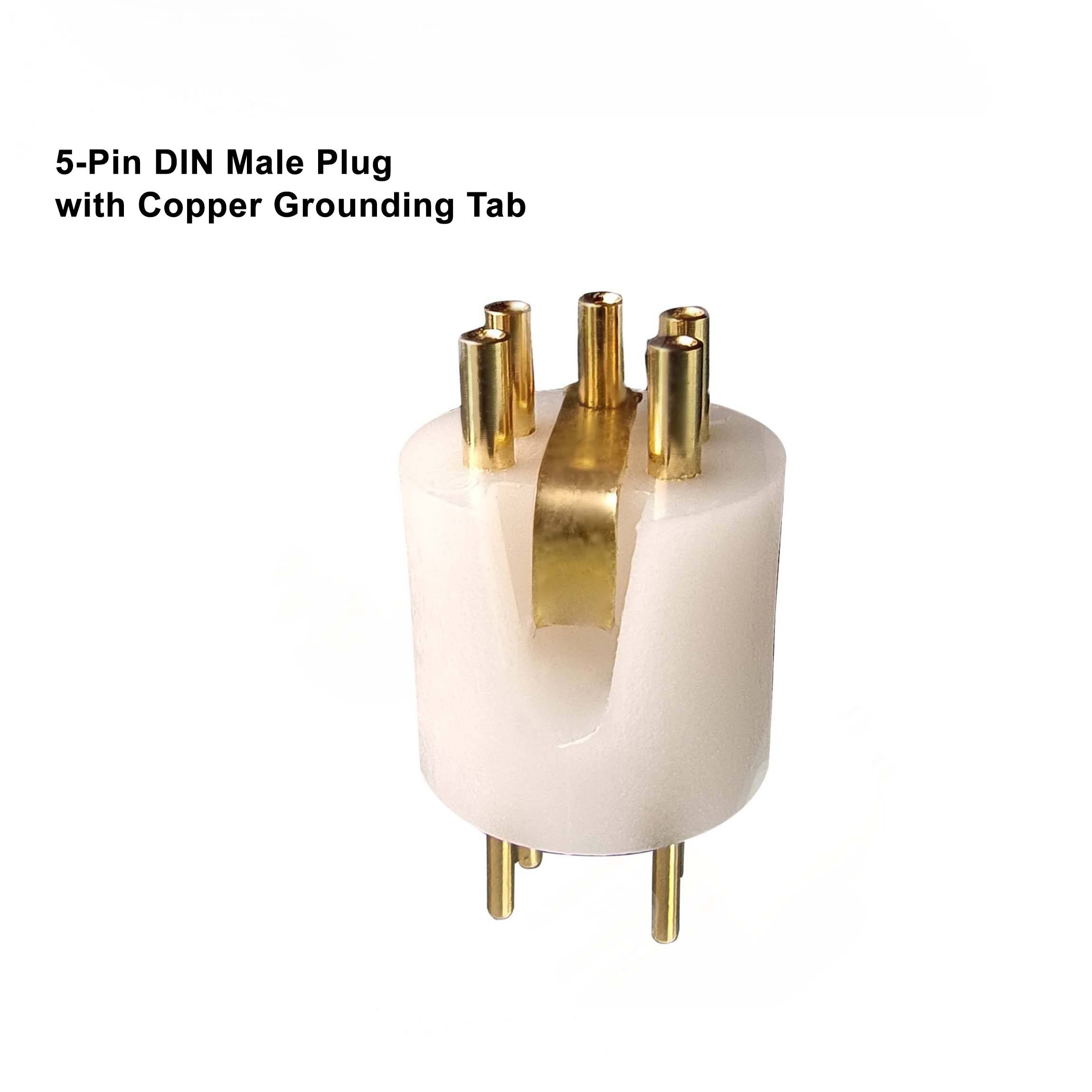Connecteur DiN mâle 5 broches en or blanc avec languette de mise à la terre en cuivre