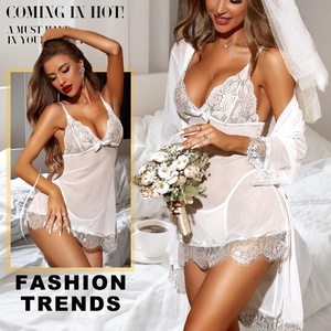 Fashion Valentine's Day Sexy Womens Dresses Sheer Mesh Pajamas Robe Set With Pads Girls Clothing Plus Size Womens Nightgown - Product Image 5