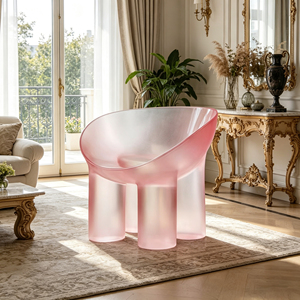 Silla de Resina Rosa Esmerilada de Lujo con Patas Integradas para Decoración Moderna de Sala de Estar - Product Image 1