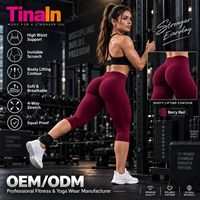 Leggings Capri sans couture OEM personnalisés, avec taille invisible côtelée, compression sculptante des fessiers, confortables pour le cyclisme