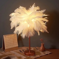 Romantique Plume LED Pissenlit Veilleuse Fil De Cuivre Lampe Télécommande Célèbre Lampe De Table pour Noël Chambre Décoration Net