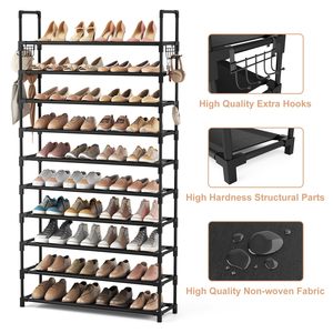 Zapatero de 10 Niveles, Gran Capacidad para <span class=keywords><strong>50</strong></span> Pares, Organizador de Zapatos <span class=keywords><strong>Ancho</strong></span> con Dos Ganchos, Estante de Metal Resistente para Zapatos, para Entrada o Dormitorio - Product Image 2