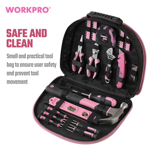WORKPRO 103pcs Hand <strong>Tool</strong> <strong>Set</strong> with Easy Carrying Round Pouch <strong>Pink</strong> Lady <strong>Tool</strong> Kit <strong>Set</strong> - Product Image 2