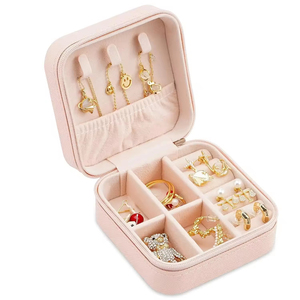 Mini boîte de rangement pour bijoux, étui portable pour boucles d'oreilles, colliers et bagues, organiseur de bijoux de voyage, étui de présentation en cuir PU - Product Image 1
