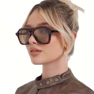 Gafas de Sol Personalizadas con Logotipo, Estilo Vintage 2025, Doble Puente, Diseño de Leopardo para Hombre, Protección UV400, Parte Superior Plana, Cuadradas, para Mujer - Product Image 1