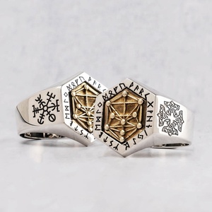 Anillos <span class=keywords><strong>Kabala</strong></span> Totem Index Ring Moda Vintage Joyería Mitología nórdica Runa vikinga Plata de ley para hombre y mujer Hexágono 14g - Product Image 2
