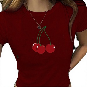 Camiseta de Manga Corta para Mujer, 100% Algodón, con Estampado Puff, Diseño Veraniego, Personalizable con Logotipo, Venta al Por Mayor OEM - Product Image 3