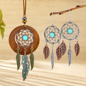 Toptan kadın etnik takı seti Dreamcatcher çiçek aksesuarları kolye düğün balo yıldönümü için küpe seti - Product Image 2