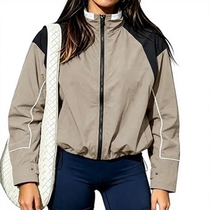<b>Women</b> Sporty Color Blocking <b>Jacket</b> Full Sleeve Stand Collar Zipper <b>Fly</b> Lightweight Polyester Spring Casual Wear Windproof Split - Product Image 1