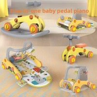 Porteur bébé multifonctionnel 5-en-1 en plastique avec piano à pédales, lumières et musique
