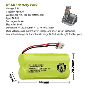 Paquete de Baterías Recargables <span class=keywords><strong>AAA</strong></span> de 750 mAh y 2.4 V <span class=keywords><strong>Nimh</strong></span> para Teléfono Inalámbrico BT183342 BT283342 BT166342 BT266342 BT162342 BT26234 - Product Image 3