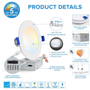 ไฟดาวน์ไลท์ LED แบบฝังฝ้าเพดาน ETL Energy <span class=keywords><strong>Star</strong></span> ขนาด 6 นิ้ว 12 วัตต์ รุ่น Canless Wafer Trim ปรับค่าสีได้ 5CCT ปิดผนึกแน่นหนา มาตรฐาน CAN - Product Image 4