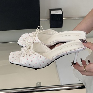 Summer 2025 Floral Women Slippers Fashion Square Toe on Shoes Ladies Outdoor Party Dress <b>Slides</b> High Heels - Product Image 6