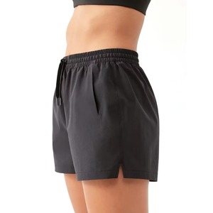 <b>Women's</b> High Waist Sporty <b>Shorts</b> Solid Color Quick Dry Knitted Drawstring Elastic Waist With Pockets Regular Fit <b>Black</b> - Product Image 2