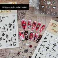 Autocollants pour ongles d'Halloween, style vintage argenté en relief, formes de crânes d'araignées, design européen-américain