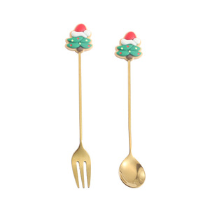 Ensemble de cuillères et fourchettes à dessert de Noël à thème dessin animé, cuillère à café, fourchette à fruits pour enfants, cadeau de vaisselle de fête - Product Image 5