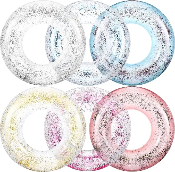 Anel de natação inflável para crianças e adultos, anel de lantejoulas transparente em várias cores disponível