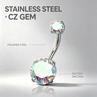 Anneau de nombril en zircon 5A poli miroir, en acier chirurgical 316L, serti à quatre griffes, bijou de corps pour femme