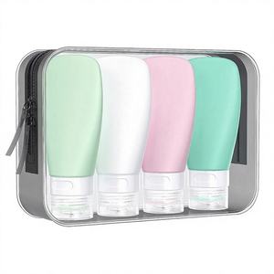 T80307 3 oz 90ml Lot de 4 flacons de voyage portables en silicone anti-fuite et écologiques pour shampoing et lotion, rechargeables pour usage promotionnel - Product Image 1