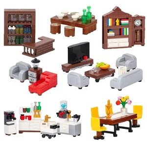 Kit de construction MOC City Home Series en plastique ABS, accessoire de mobilier, bibliothèque, table, modèle à assembler, briques DIY éducatives - Product Image 1