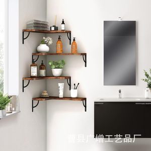 Wooden Corner <b>Shelf</b> Wall Mounted Retro Color 4 Tier Multipurpose Display <b>Rack</b> For Home Living Room Decor - Product Image 1