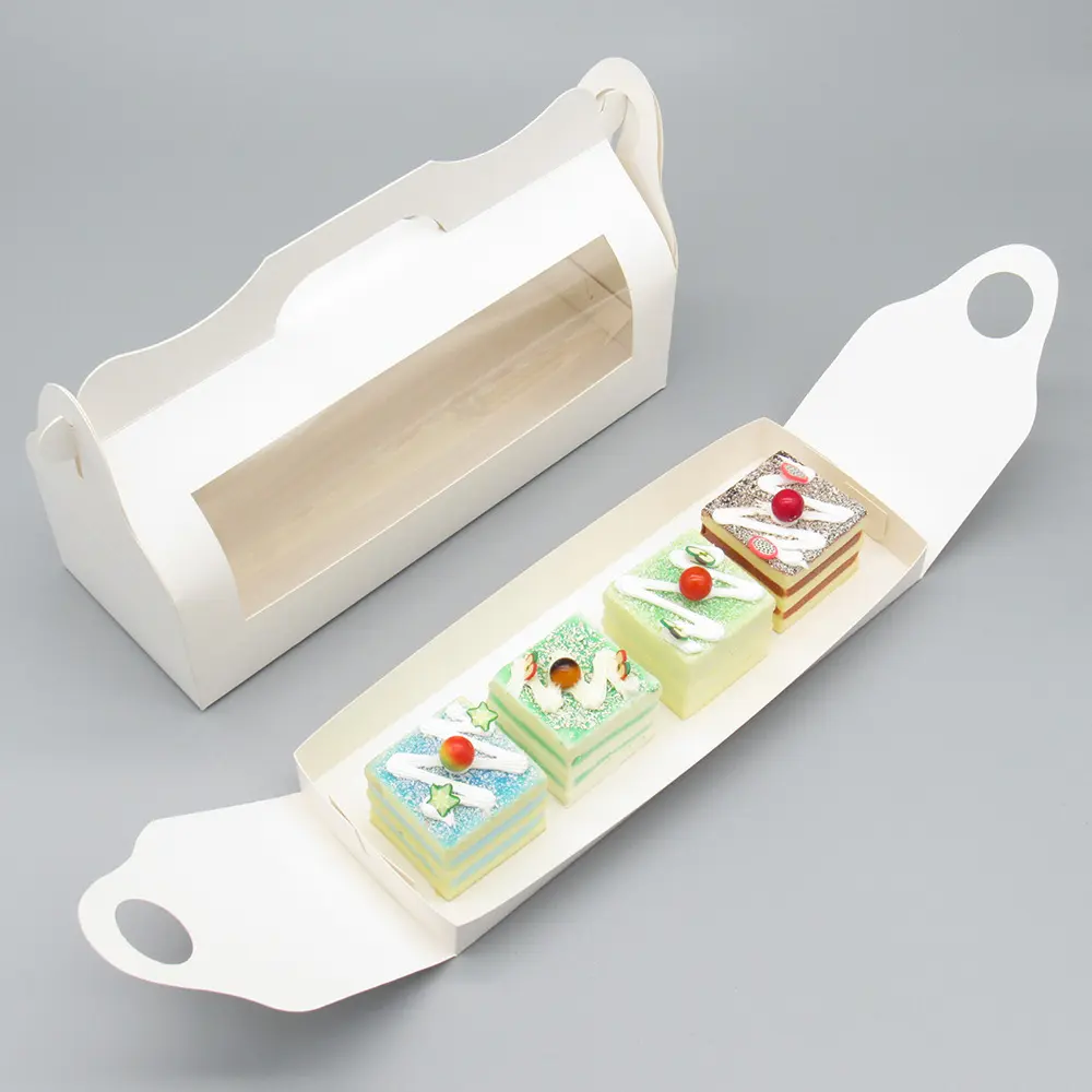 Brown Kraft Paper Cake packaging Box insert holder Window Pastry Carry Boxes With handle White color
