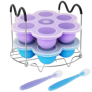 Wholesale Kitchen 5-Piece Silicone <b>Bites</b> Molds and Steamer Rack Trivet with Heat Resistant Handles & 2PCS Spoon - Product Image 4