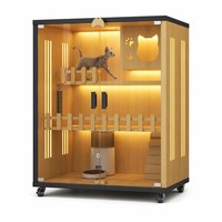 Villa moderne de luxe pour chat, maison pour animaux de compagnie en bois et verre à plusieurs étages avec porte, grand espace, design stable pour plusieurs chats
