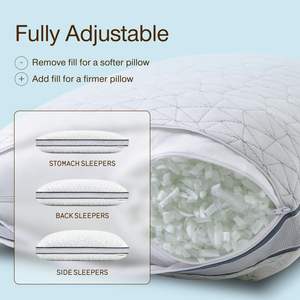 Gezondheidszorg Queensize Slaap Kussen van Versnipperd Koel Schuim, Hoogte Verstelbaar, Bamboevezels <span class=keywords><strong>Gel</strong></span> <span class=keywords><strong>Memory</strong></span> <span class=keywords><strong>Foam</strong></span> Bedkussen - Product Image 2