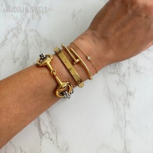 <span class=keywords><strong>Bracelet</strong></span> chaîne en acier inoxydable bicolore BM51235 Link Silver & Gold Snaffle <span class=keywords><strong>Bit</strong></span> Chunky, bijoux géométriques équestres Horsebit - Product Image 4
