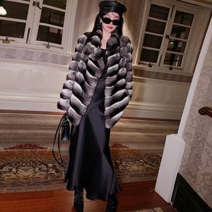 Chaqueta de piel auténtica con diseño de rayas populares, abrigo de piel de <span class=keywords><strong>Chinchilla</strong></span> auténtica de lujo para mujer, <span class=keywords><strong>precio</strong></span> - Product Image 3